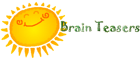 BRAIN TEASERS title graphic with smiling sun.